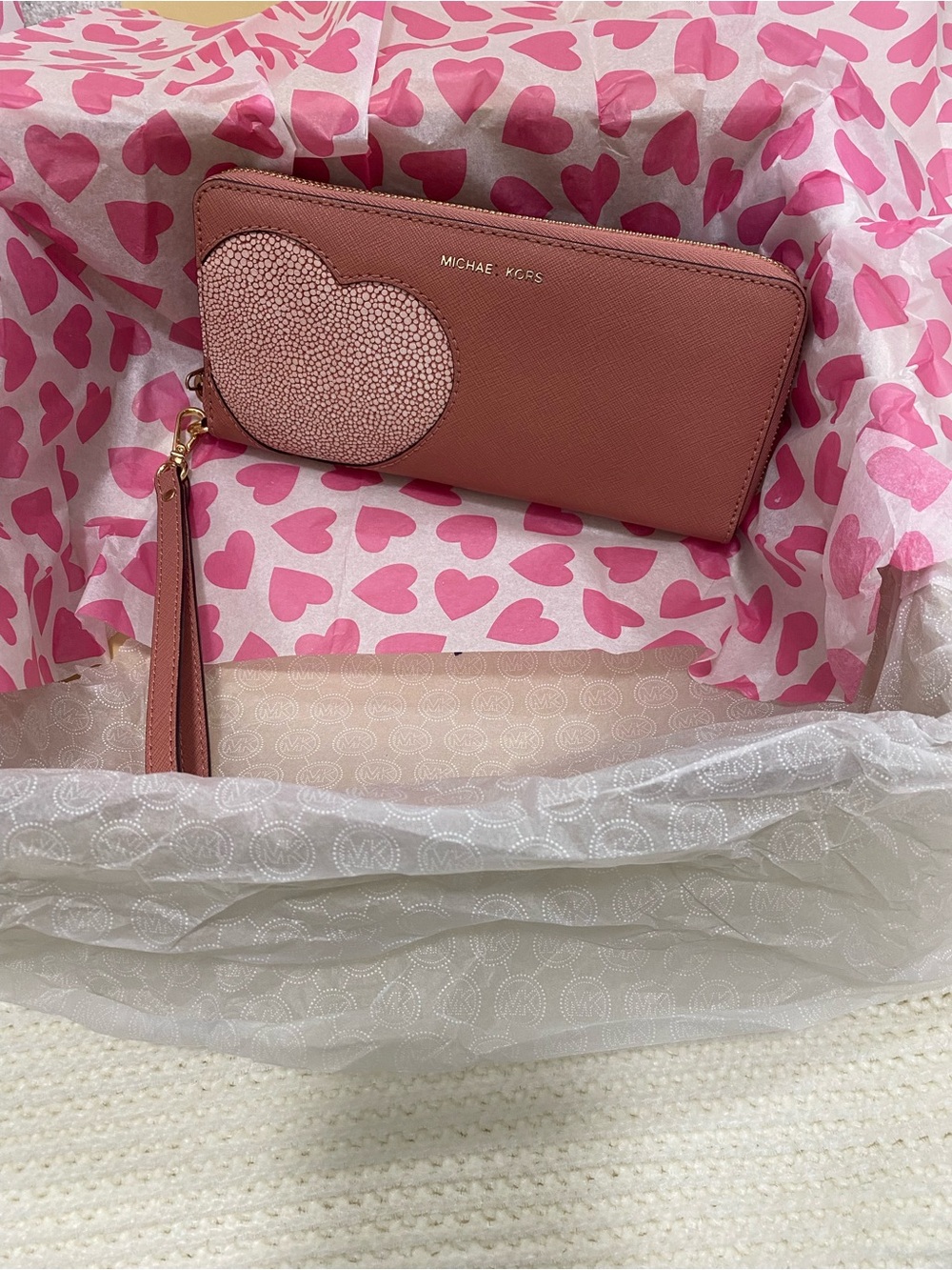 Michael Kors Pink Heart Zip-Around Wristlet Wallet